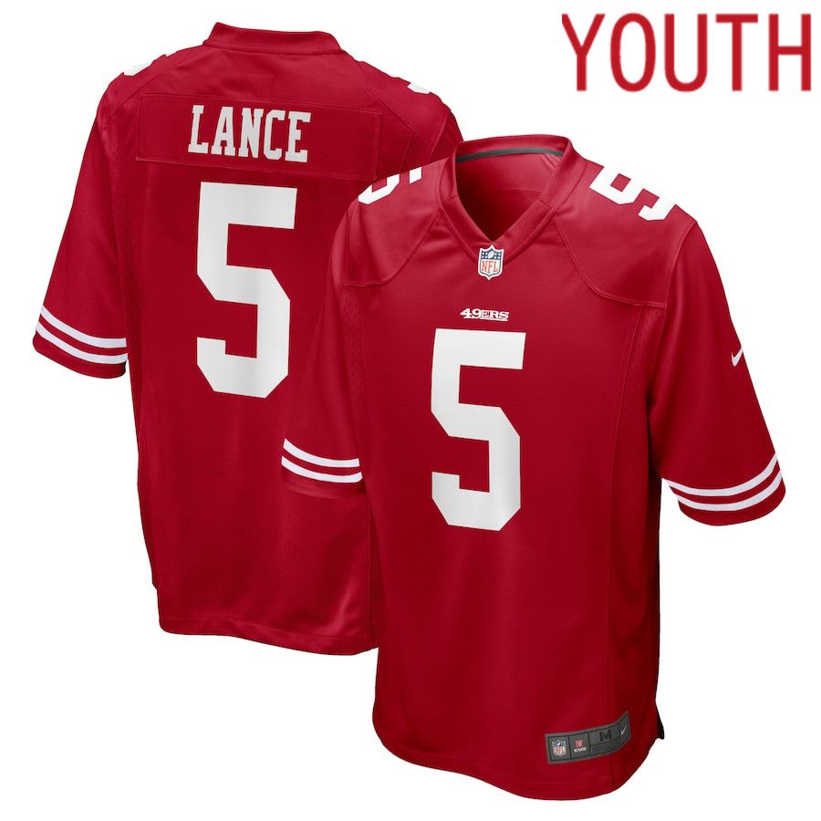Youth San Francisco 49ers #5 Trey Lance Nike Scarlet Player Game NFL Jersey->women nfl jersey->Women Jersey